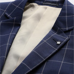 Men Navy Blue & Beige Slim Fit Checked Single Breasted Smart Casual Blazer