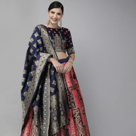 https://www.zestystyles.in/products/pink-navy-blue-woven-design-semi-stitched-lehenga-unstitched-blouse-with-dupatta