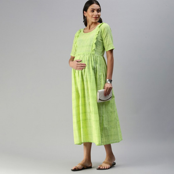 https://www.zestystyles.in/products/lime-green-woven-design-handloom-maternity-a-line-midi-dress