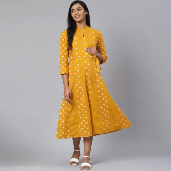 https://www.zestystyles.in/products/women-mustard-yellow-off-white-printed-pure-cotton-maternity-a-line-dress