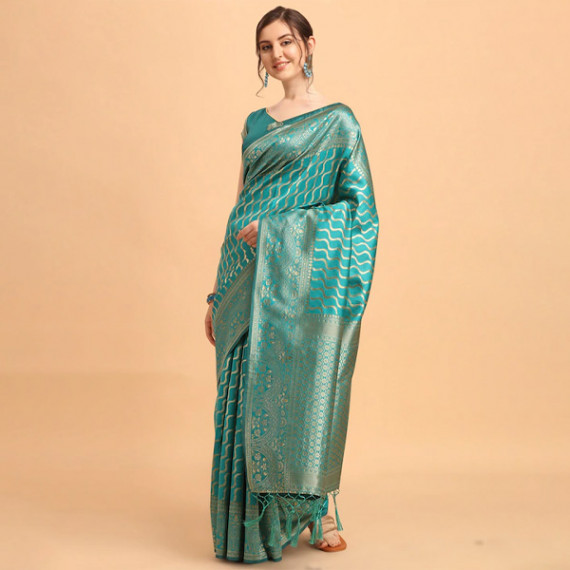 https://www.zestystyles.in/products/green-gold-toned-silk-blend-fusion-leheriya-saree